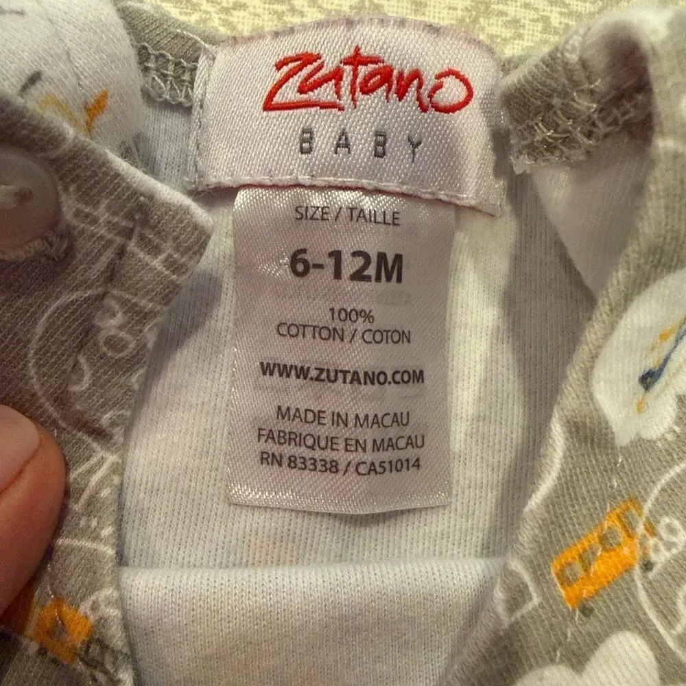 Zutano Baby Grey Romper – Ducks & Clouds Print (6–12M)